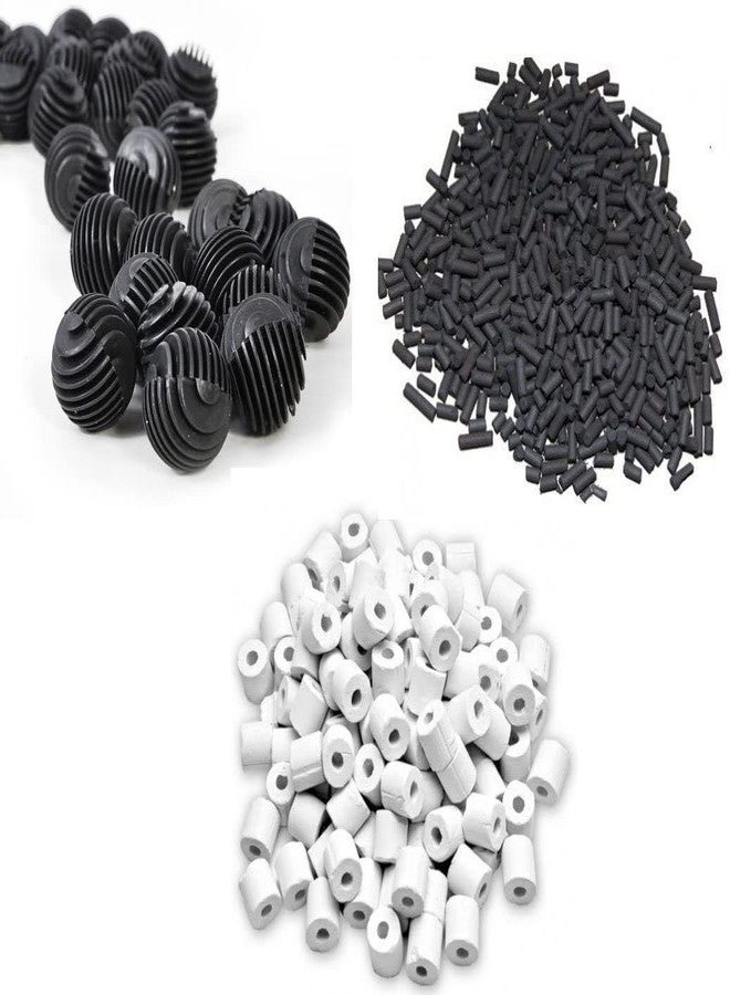 TED Tabbies Aquarium Filter Media, 250G Ceramic Rings, 250G Activated Carbon + 25 Pcs Bio Balls and Bio Media Aquarium Sponge Filter for Fish Tank. - Image 1